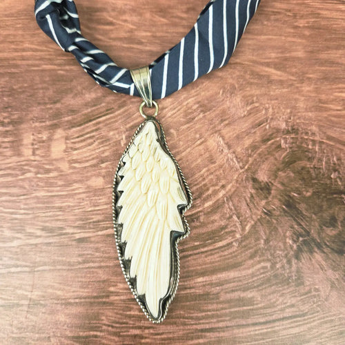 Bone Angel Pendant Ribbon Necklace