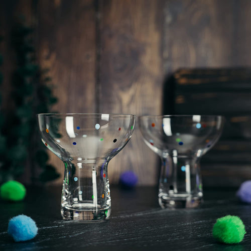 Hand Blown Margarita Glass – (Polka Dot Vintage Design)