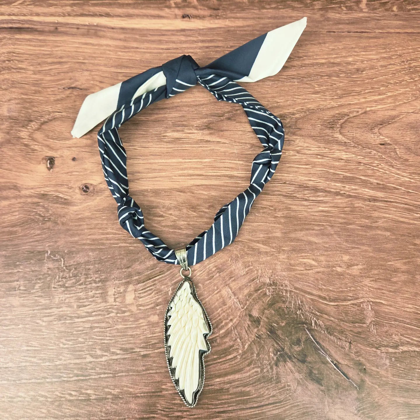 Bone Angel Pendant Ribbon Necklace