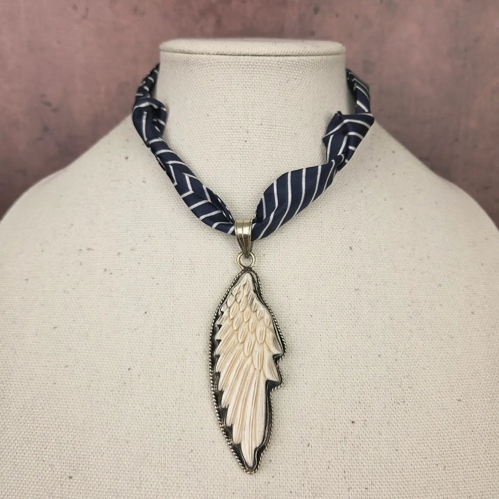 Bone Angel Pendant Ribbon Necklace