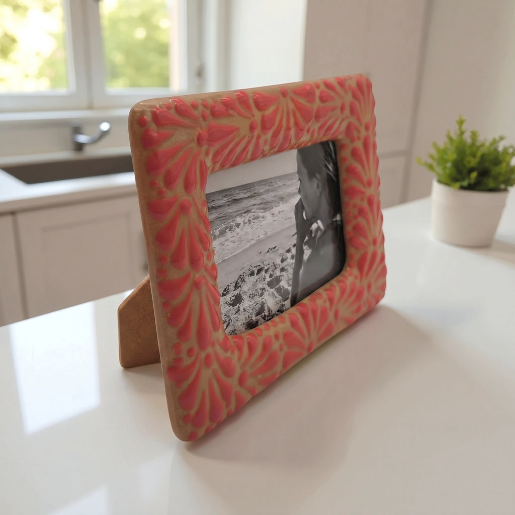 Talavera Terracotta Photo Frame | Pink Floral Accent
