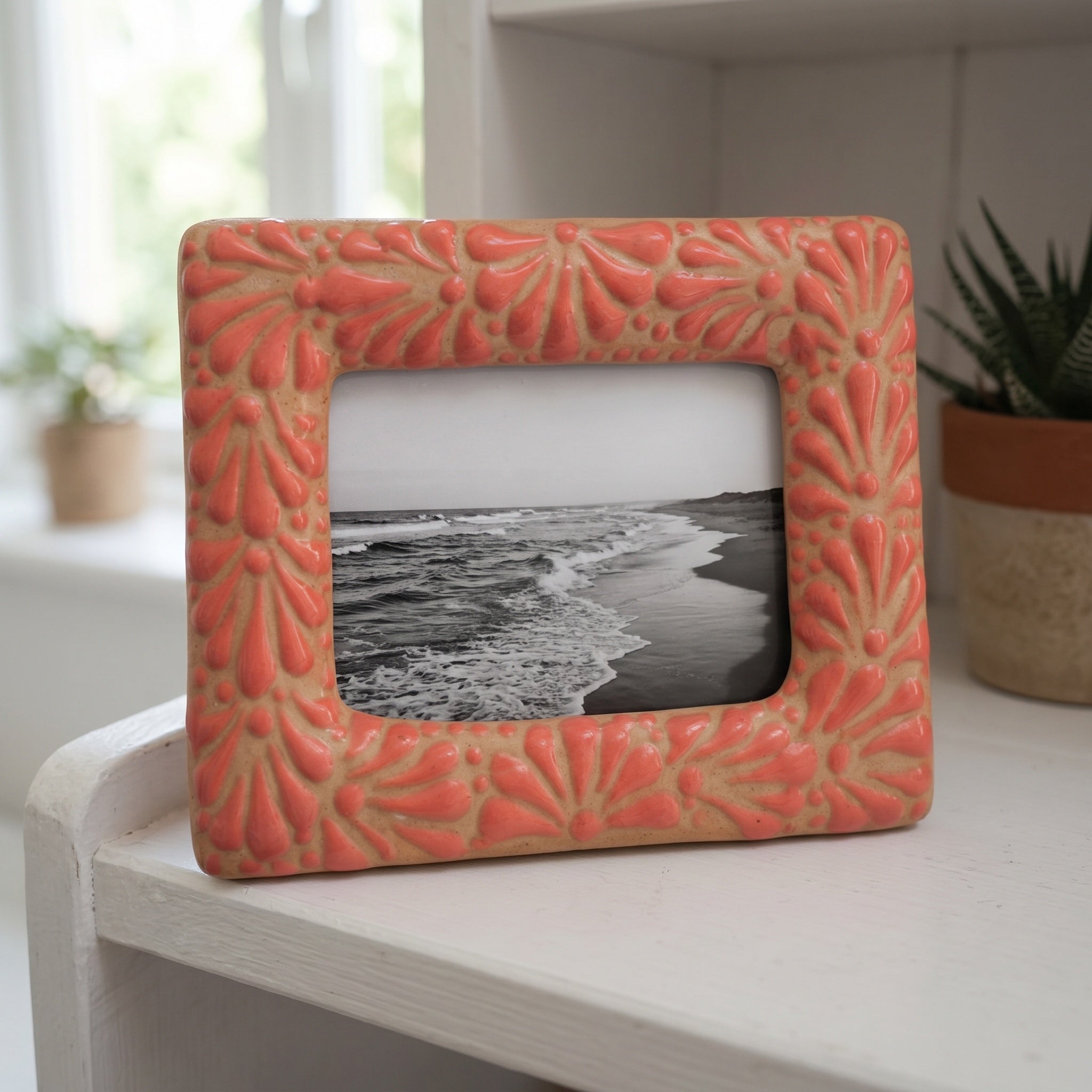 Talavera Terracotta Photo Frame | Pink Floral Accent
