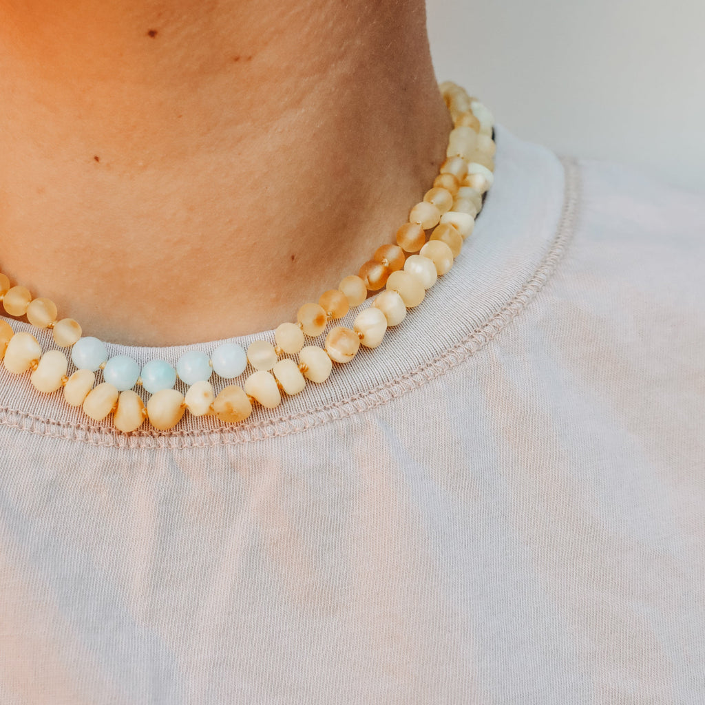 Raw Honey Baltic Amber + Amazonite